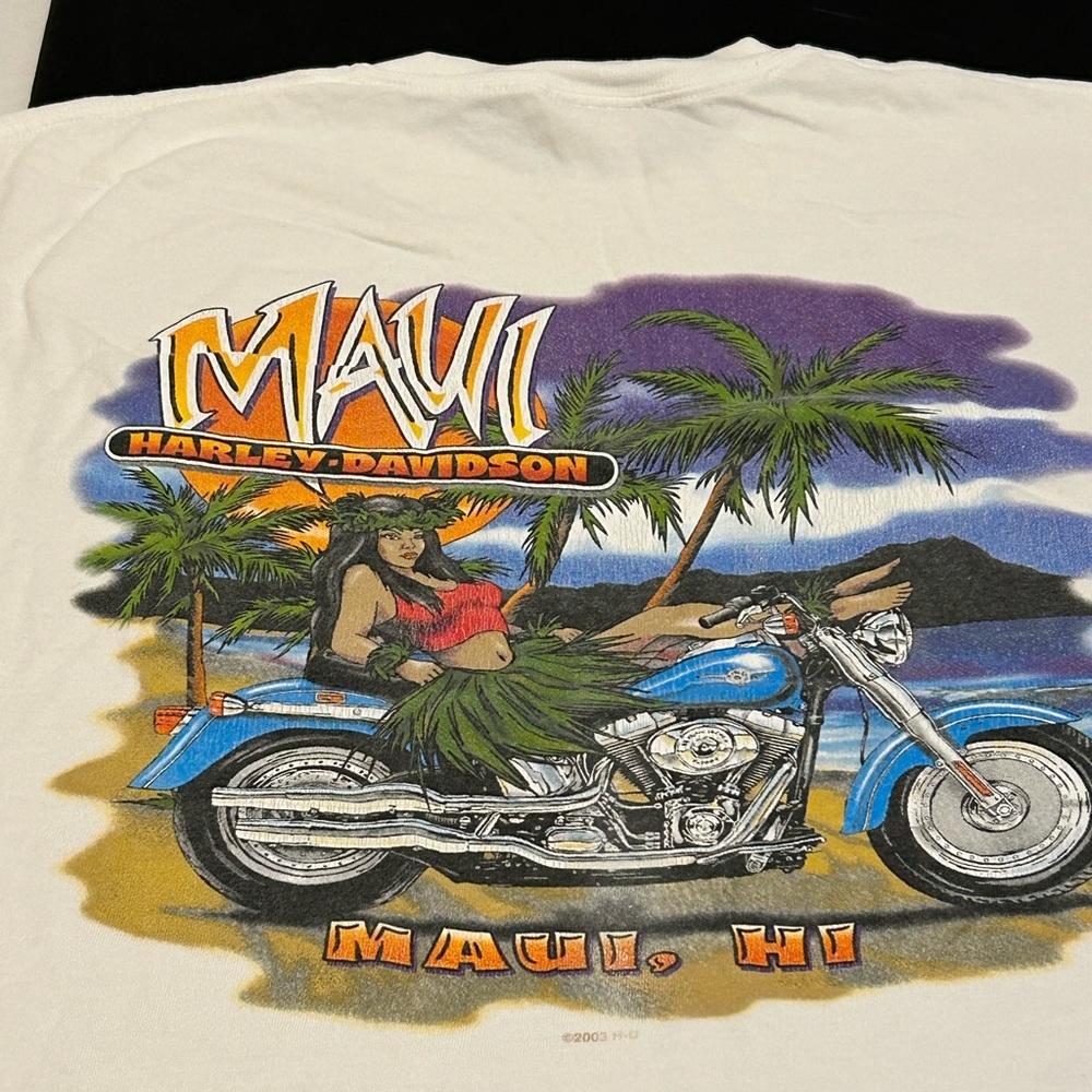 Vintage Harley-Davidson Maui Graphic Tee - White and Blue